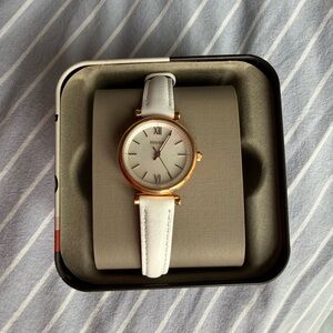 Fossil Women's Gold and White Leather Watch